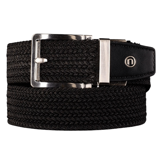Nexbelt braided black belt with N icon on smooth black leather tip