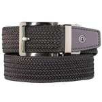 Nexbelt gray braided belt with circle "N" logo on the gray end leather tip