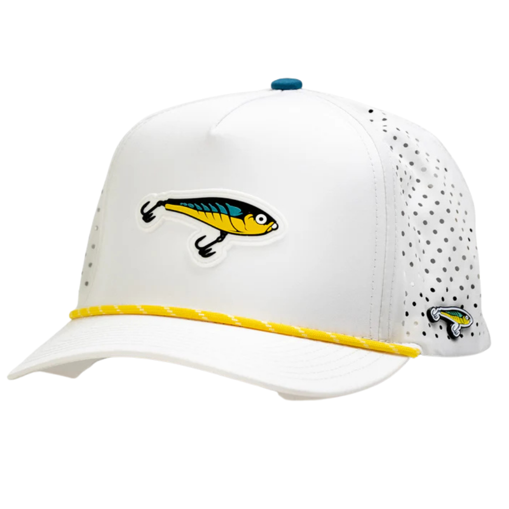 baseball cap fishing hats lures Fishing Lure White Perforated Rope Hat | Snapback | Free Ball Marker