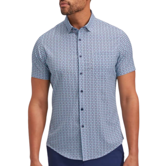 men's dress shirt short sleeve Pink Foulard Print Leeward Short Sleeve XX-Large / Classic / Regular